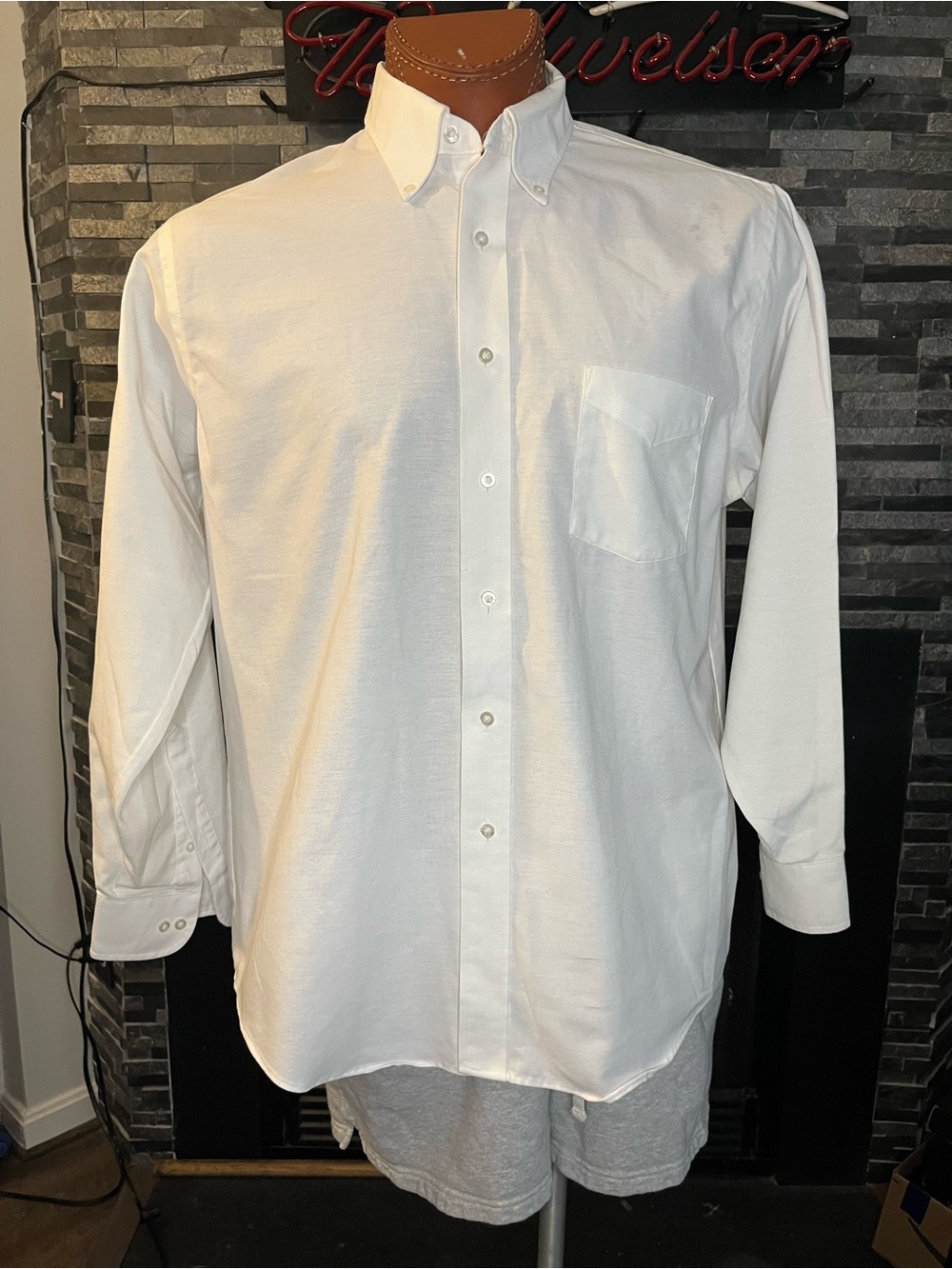Van Heusen Men's White Long-Sleeve Button-Down Dress Shirt with Chest Pocket